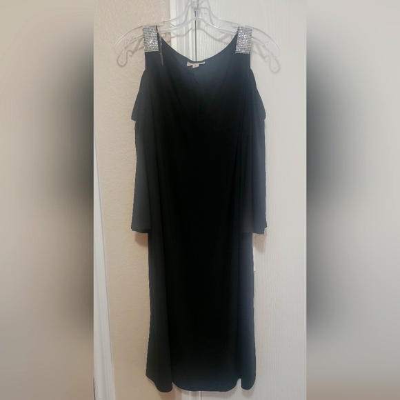 DRESSBARN BLACK SHEATH COLD SHOULDER DRESS - Picture 1 of 5